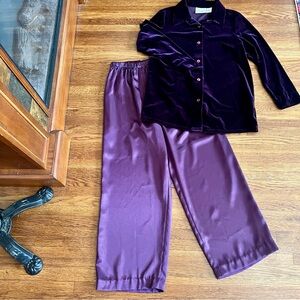 vintage 90s Purple velvet pants shirt set satin M holiday Y2K 90s Wide leg